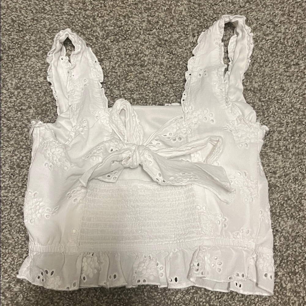 White Eyelet Ruffle Crop Top - Picture 2 of 2